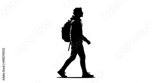 Silhouette of a person walking with a backpack, symbolizing travel and lifestyle