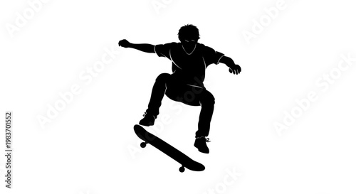 Silhouette of a Skater Performing a Jump Trick on a Skateboard