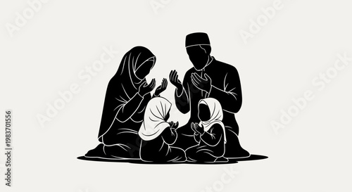 Islamic Family Praying Together in Solidarity and Faith