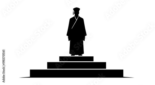 Silhouette of a Traditional Chinese Scholar Standing on Steps