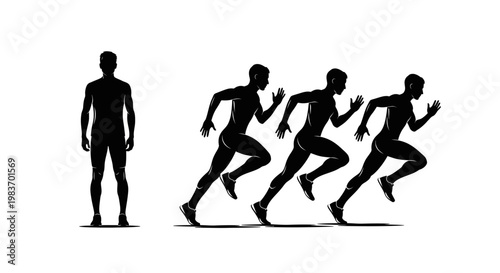 Male Runners Sprinting Black Silhouettes Representing Speed and Competition