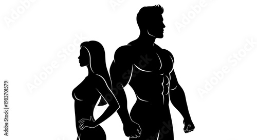 Muscular Male And Fit Female Silhouettes Representing Health, Fitness, And Body Strength