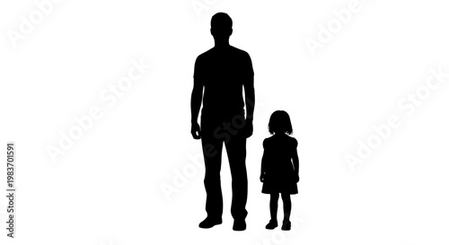 Silhouette of Adult Man and Young Girl Standing Together