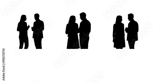 Silhouettes of Business People Talking in Conversation and Discussion