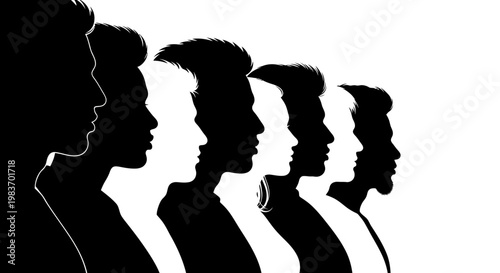 Silhouette Faces of Diverse People in Profile, Representing Unity and Diversity