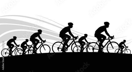 Silhouettes of Cyclists Racing on a Hilltop with Abstract Background