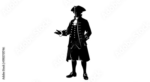 Silhouette of a 17th Century Gentleman in a Tricorne Hat and Ruffled Collar