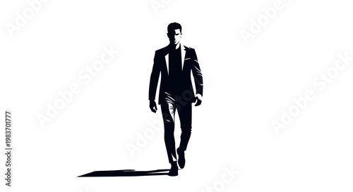 Silhouette of a Confident Man in a Suit Walking Forward, Casting a Long Shadow