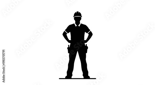 Silhouette of a Construction Worker with Tools and Hard Hat