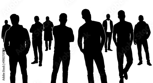 Silhouette of a Group of Men Standing in Various Poses