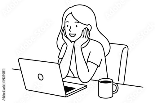 Woman enjoying laptop computer with coffee computer studying learning entertainment technology notebook internet