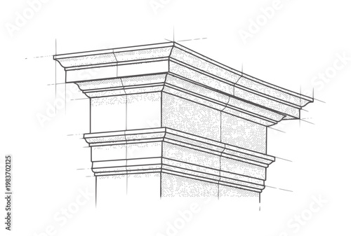 Architectural Column Capital with Construction Lines architecture blueprint detail