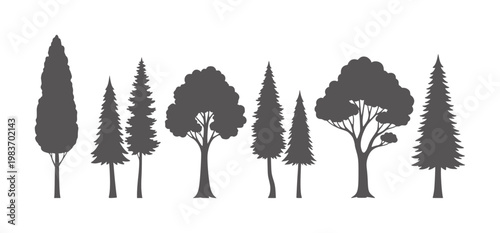 Collection of dark grey tree silhouettes white