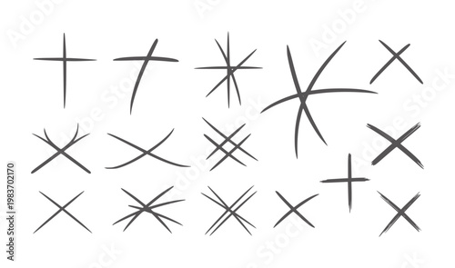 Tableau sur toile Collection of hand drawn cross and x marks in dark gray handdrawn symbol