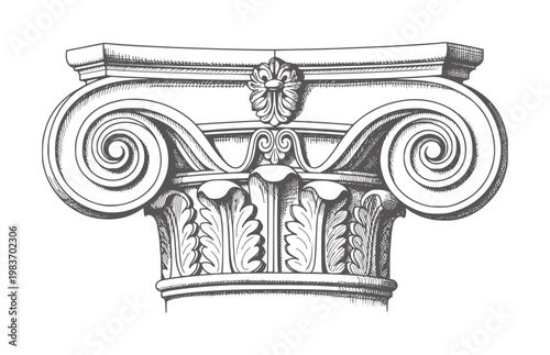 Ionic column capital with volutes and acanthus leaves