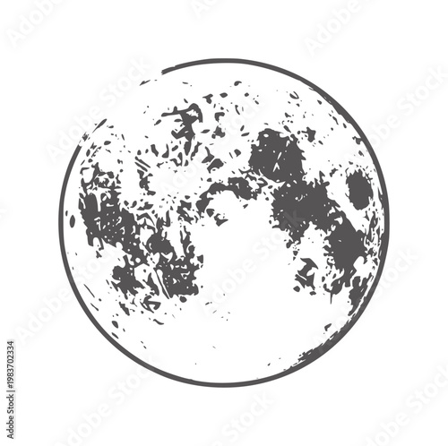 Textured full moon with dark craters and grey outline celestial space night