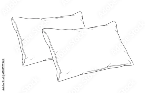Two fluffy pillows drawn in outline a white cushion cushions bedding