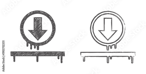 Two download with dripping effect and textured lines arrow circle