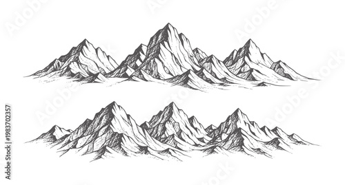 Two rows of black and white mountain range peak summit rock