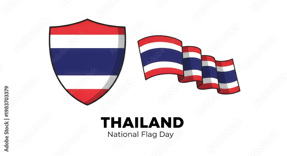 Obraz premium Thailand flags stacked celebrating flag day with patriotic symbols isolated on transparent background