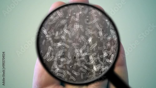 Magnifying Glass Reveals Bacteria And Germs On Human Hand