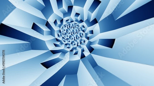 Abstract Blue Geometric Vortex Tunnel With 3D Spiral Pattern