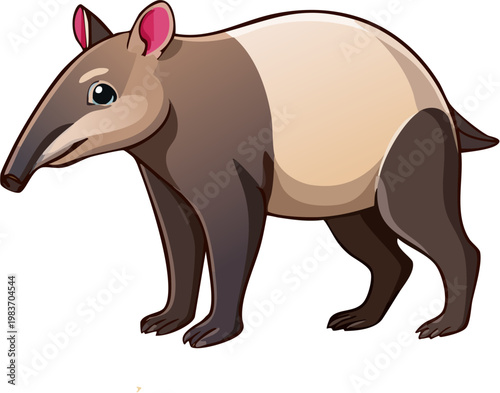 Realistic Malayan Tapir Standing Full Body Wildlife Profile View