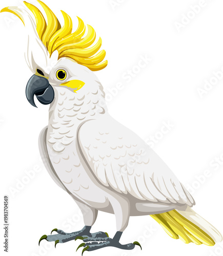 Realistic White Cockatoo Bird Standing Full Body with Crest Detail