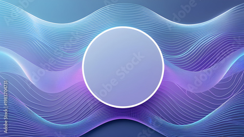 Glowing purple circle on wavy blue background with neon light effect and futuristic design elements