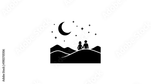 Romantic Couple Watching the Night Sky Silhouette
