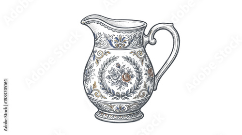 Antique Floral Cream Pitcher
