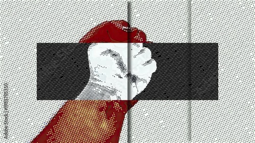 A clenched fist held high in protest hand draw animation