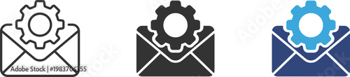Email settings icons set, Mail configuration symbols, Inbox management icons, Message setup collection