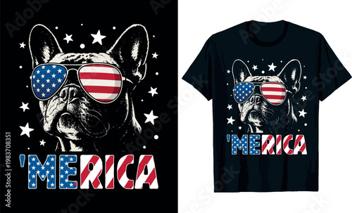 Merica French Bulldog Patriotic T-Shirt Design