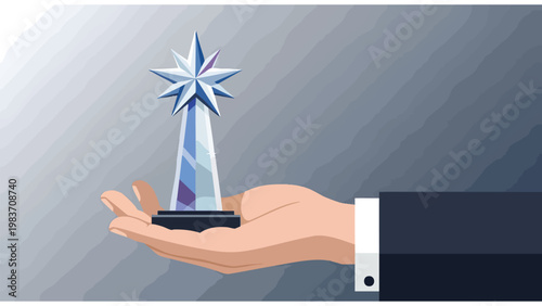Business Award Trophy in Hand - Corporate Achievement Recognition