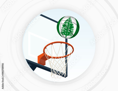 Norfolk Island Flag Themed Basketball in Motion, Scoring Moment in Basketball Game.