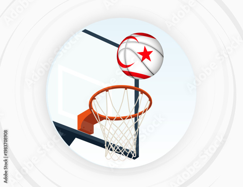Northern Cyprus Flag Themed Basketball in Motion, Scoring Moment in Basketball Game.