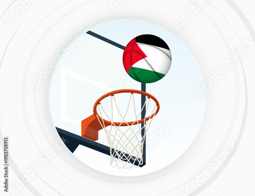 Palestine Flag Themed Basketball in Motion, Scoring Moment in Basketball Game.