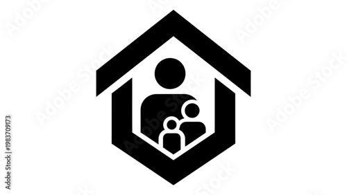 Family icon inside a house shape, vector illustration isolated on white background