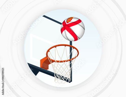 Jersey Flag Themed Basketball in Motion, Scoring Moment in Basketball Game.