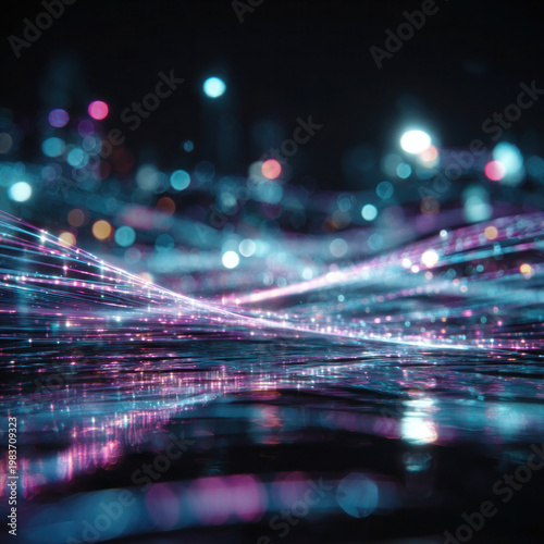 Futuristic Neon Light Wave Background Purple Blue Glowing Abstract Pattern