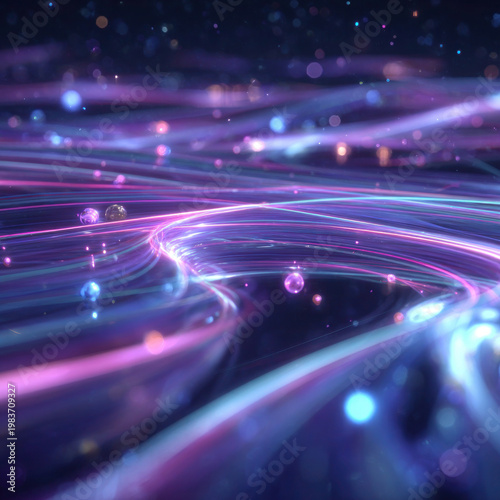Futuristic Neon Light Wave Background Purple Blue Glowing Abstract Pattern