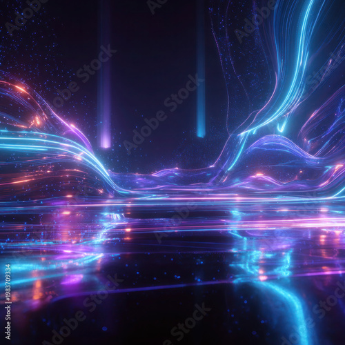 Futuristic Neon Light Wave Background Purple Blue Glowing Abstract Pattern