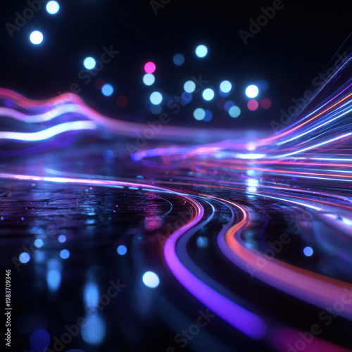 Futuristic Neon Light Wave Background Purple Blue Glowing Abstract Pattern