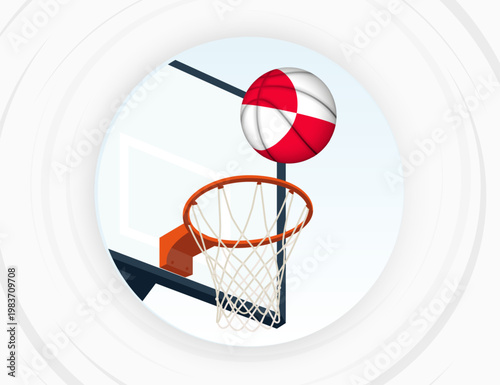 Greenland Flag Themed Basketball in Motion, Scoring Moment in Basketball Game.