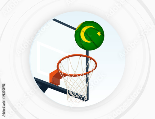 Cocos Islands Flag Themed Basketball in Motion, Scoring Moment in Basketball Game.