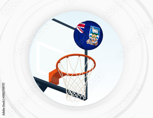 Falkland Islands Flag Themed Basketball in Motion, Scoring Moment in Basketball Game.