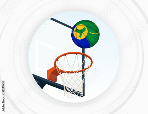Christmas Island Flag Themed Basketball in Motion, Scoring Moment in Basketball Game.