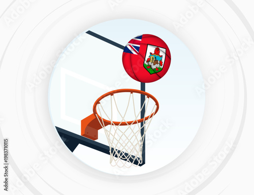 Bermuda Flag Themed Basketball in Motion, Scoring Moment in Basketball Game.