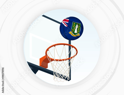 British Virgin Islands Flag Themed Basketball in Motion, Scoring Moment in Basketball Game.